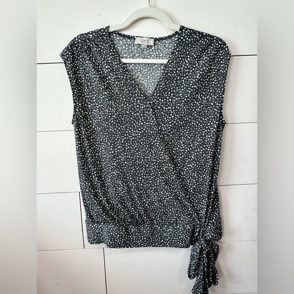 LOFT Tops - LOFT Black and White Dotted Wrap Blouse